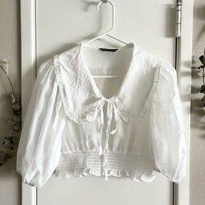 Cropped Peter Pan collar puffy sleeve blouse
